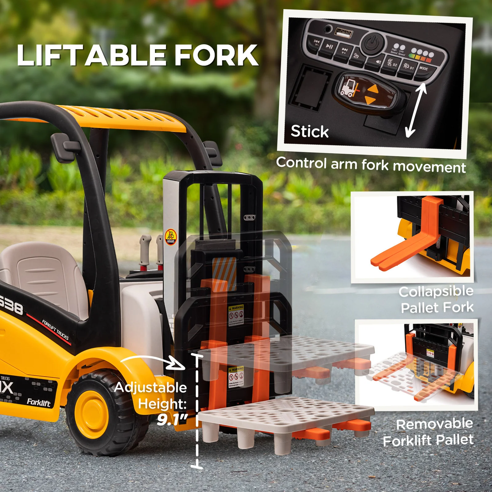 12V Kids Ride-On Forklift Car with 360° Rotation and Liftable Fork - Image 5