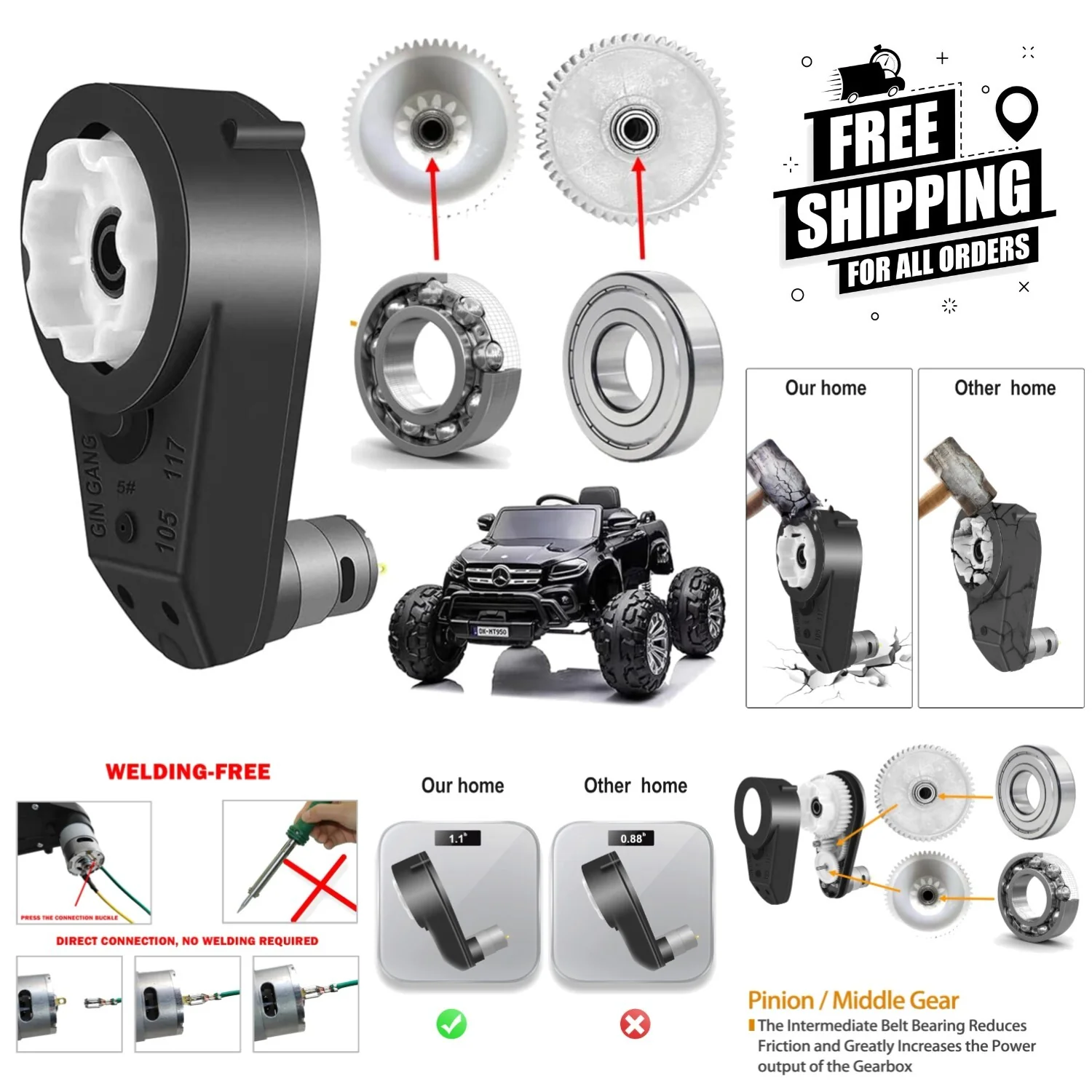 12V 550 High-Speed 40000RPM Motor Gearbox Upgrade for Kids' Power Wheels - Image 12