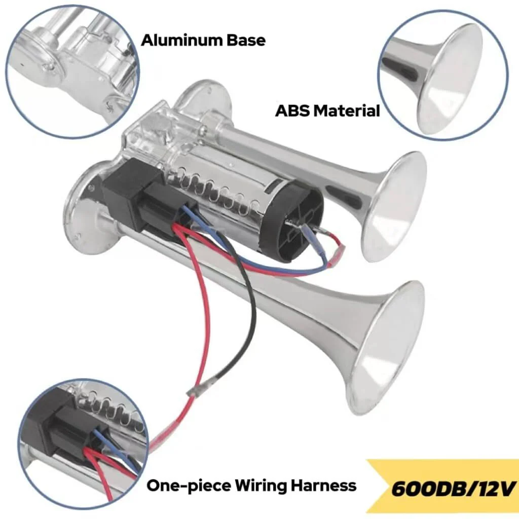 12V 600DB Silver Dual Electric Air Horn Kit for Cars and Trucks with Compressor - Image 3