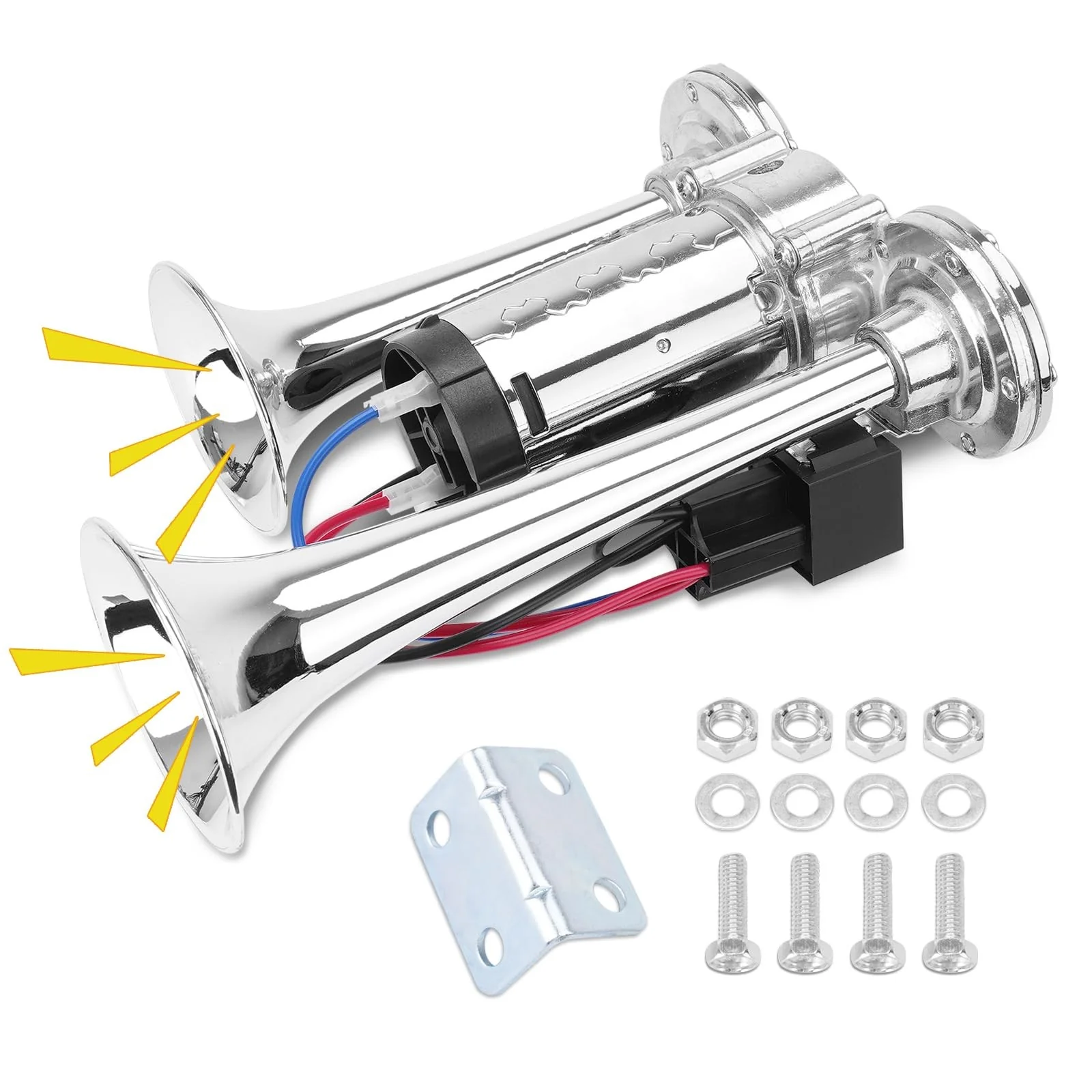 12V 600DB Upgraded Dual Trumpet Air Horn Kit Super Loud Electric Train Horn