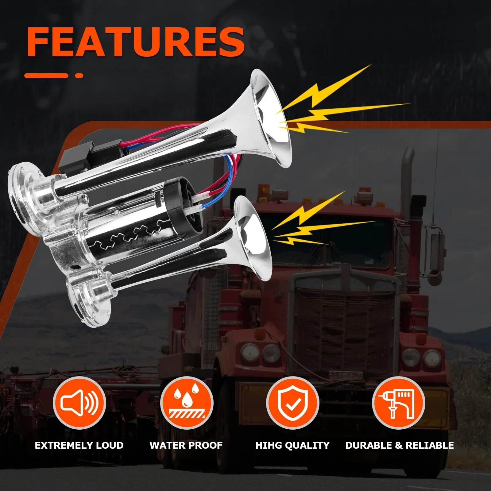 12V 600DB Upgraded Dual Trumpet Air Horn Kit Super Loud Electric Train Horn - Image 6