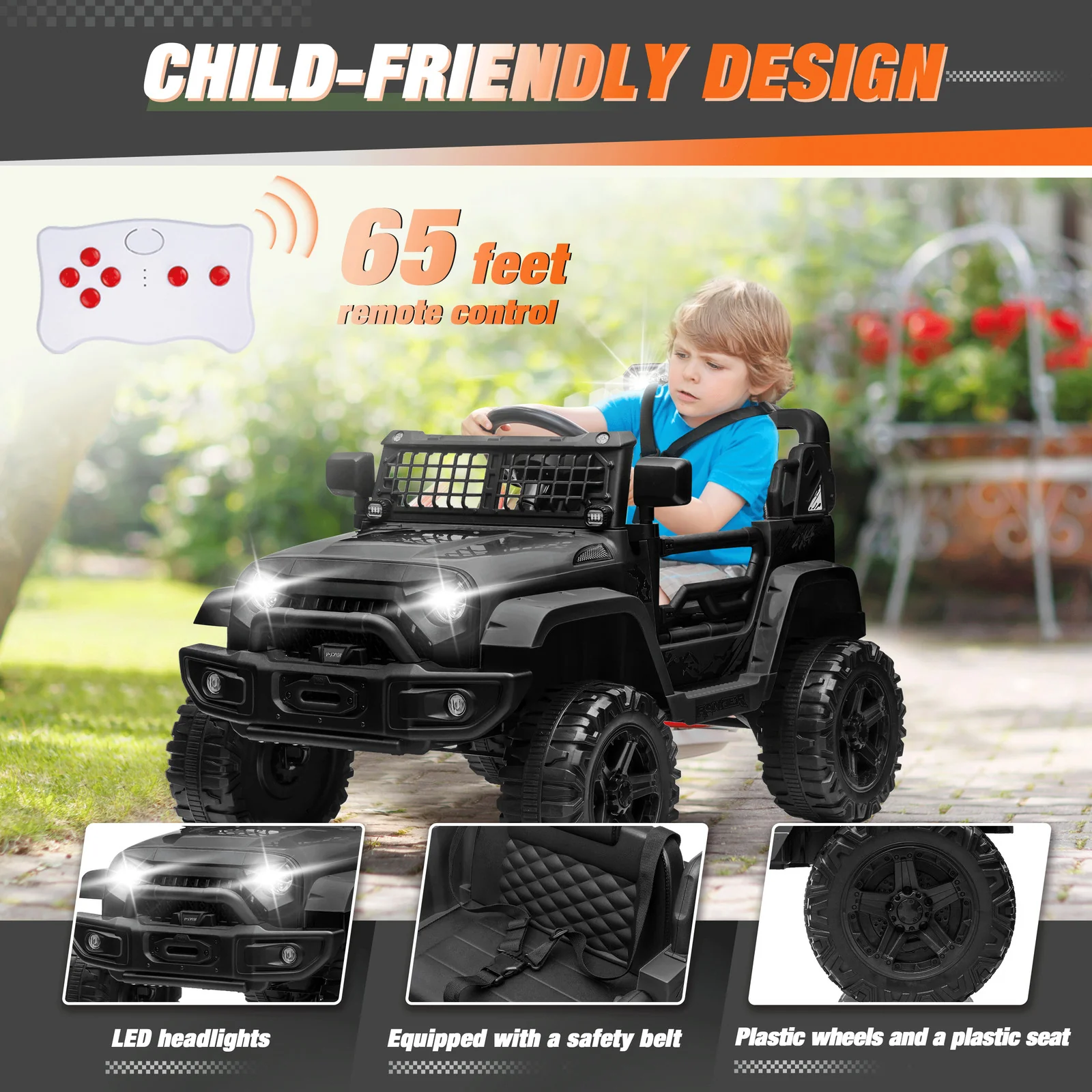 12V Kids Ride-On Truck Car with Parent Remote Control and 7-Hour Battery Life, Blue - Image 5