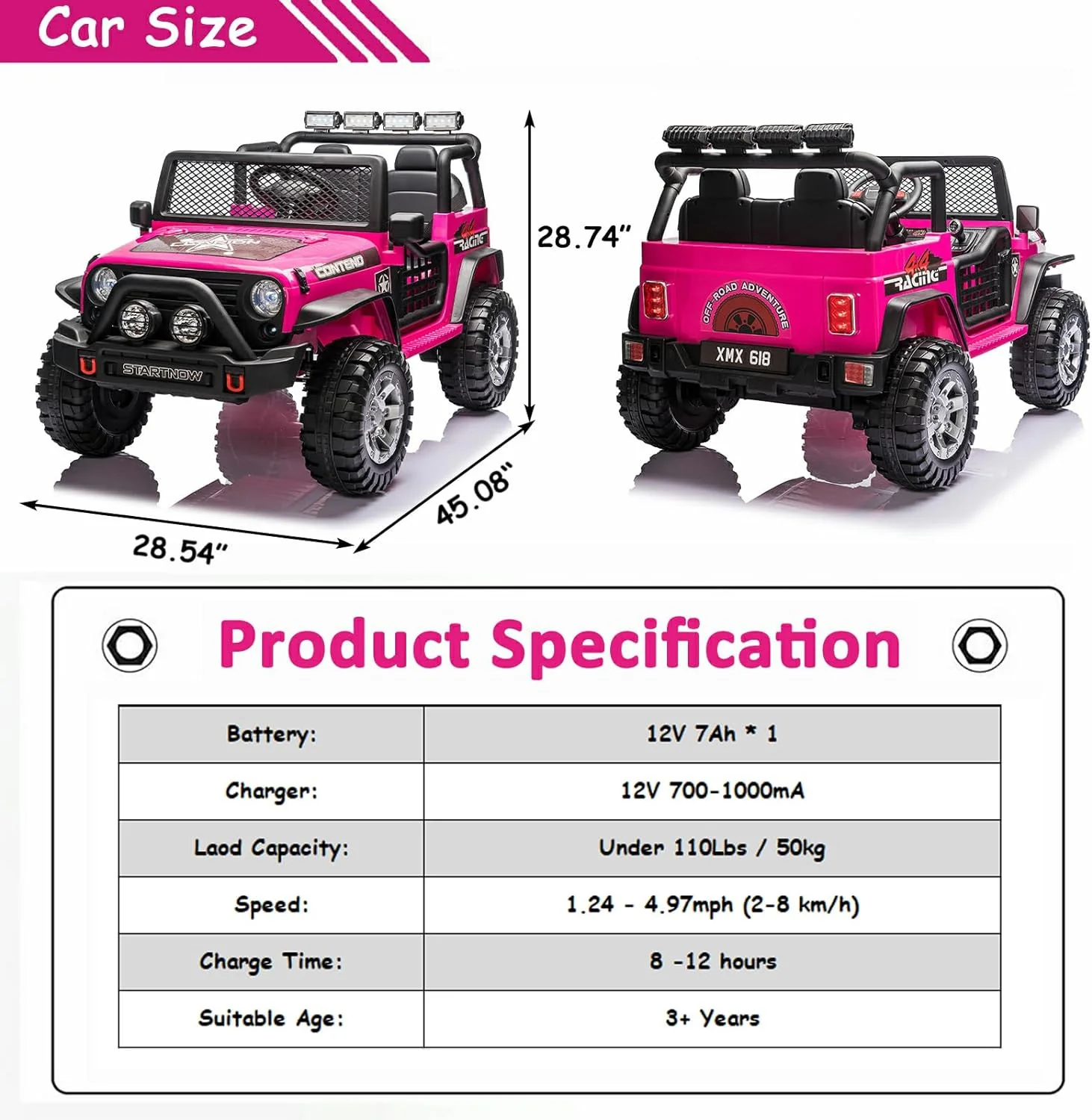 12V 7Ah 2-Seater Electric Ride-On Truck Car for Kids with Parent Remote Control - Image 6