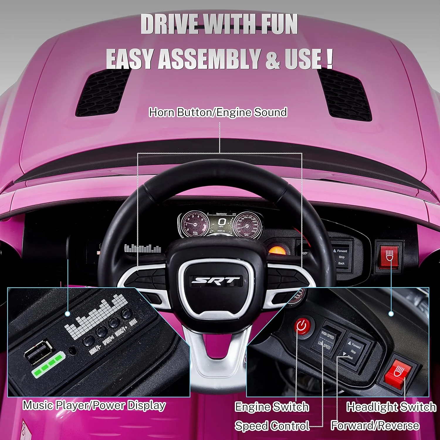 12V 7Ah Kids Electric Ride-On Car Licensed Dodge Charger SRT Hellcat with Battery - Image 4