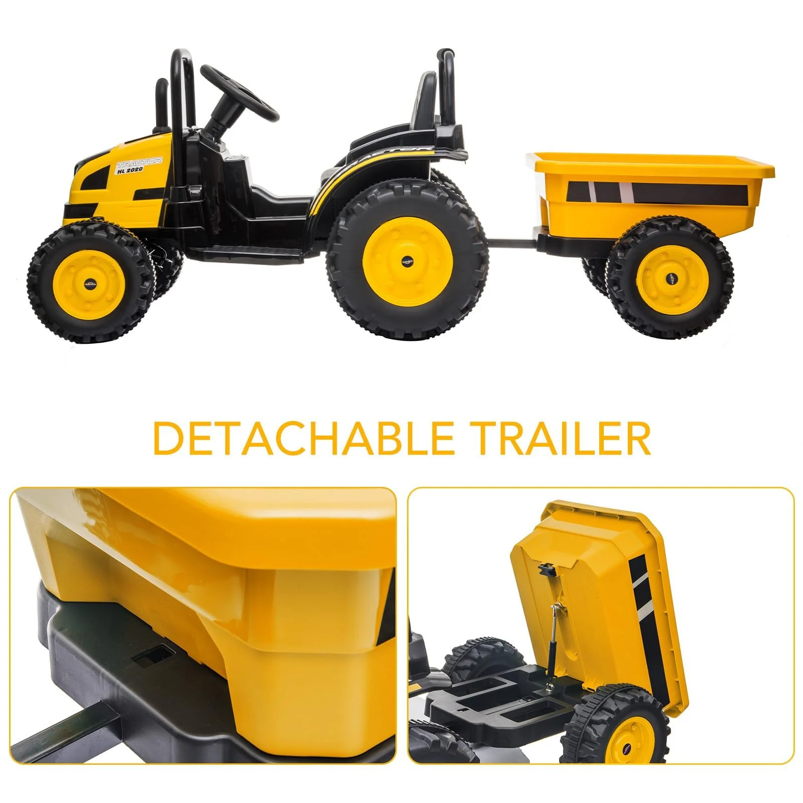 12V 7AH Kids Ride-On Tractor with Trailer, Remote Control, LED Lights, Music, and Suspension - Image 4