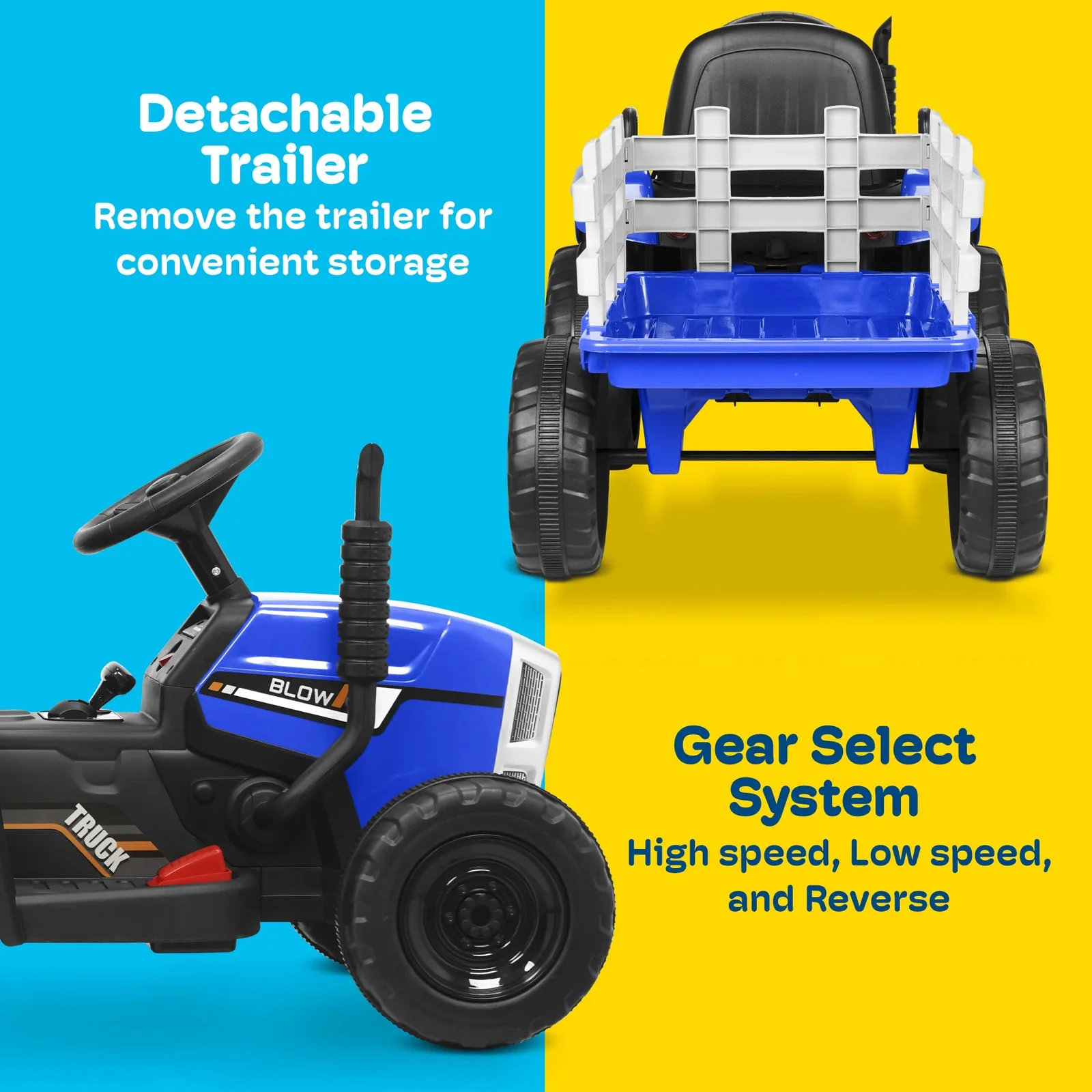 12V Battery-Powered Electric Tractor with 7AH Battery, Treaded Tires and Trailer for Toddlers - Image 4