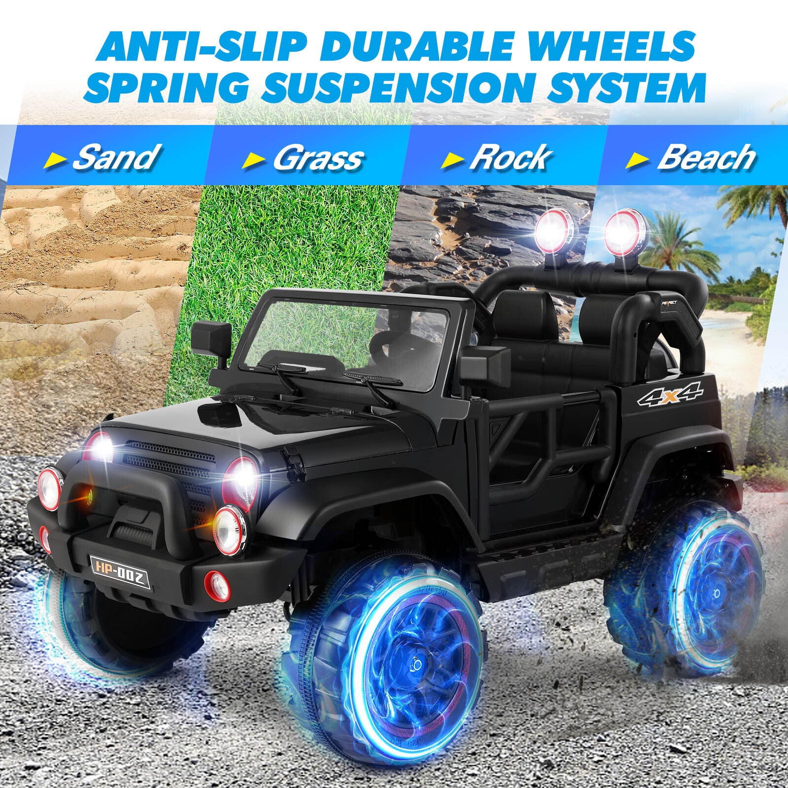12V Battery Powered Kids Ride-On Truck with 3 Speeds, Remote Control, MP3, LED Lights, USB, and Black Cover - Image 4