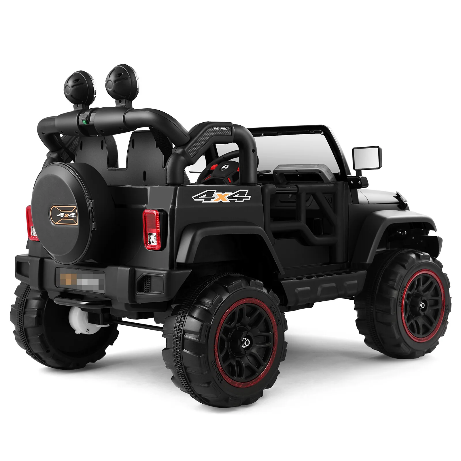 12V Black Kids Ride-On Truck Car Toy with MP3, LED Lights, RC Controller, and Battery Cover - Image 11