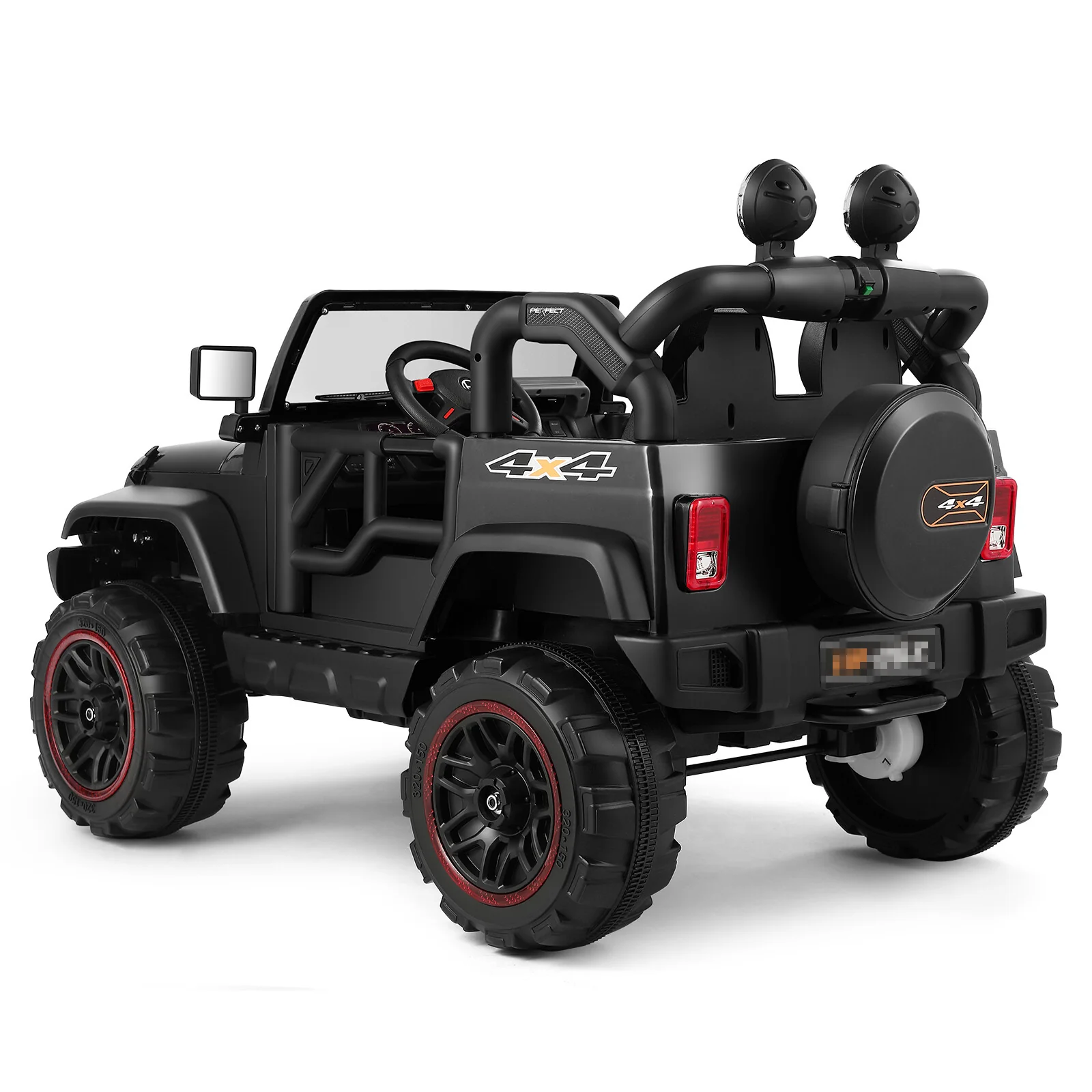 12V Black Kids Ride-On Truck Car Toy with MP3, LED Lights, RC Controller, and Battery Cover - Image 12