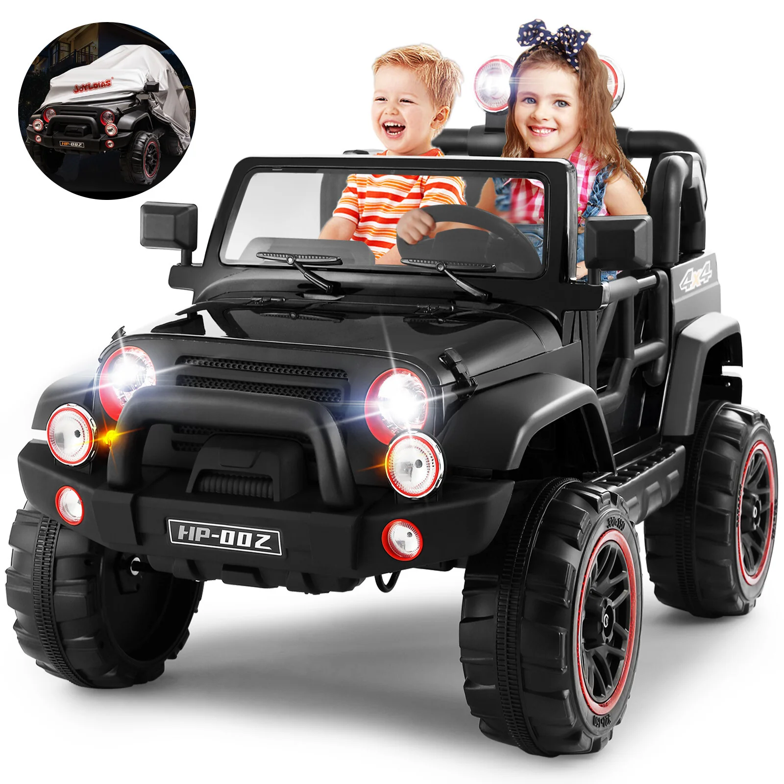 12V Black Kids Ride-On Truck Car Toy with MP3, LED Lights, RC Controller, and Battery Cover - Image 25