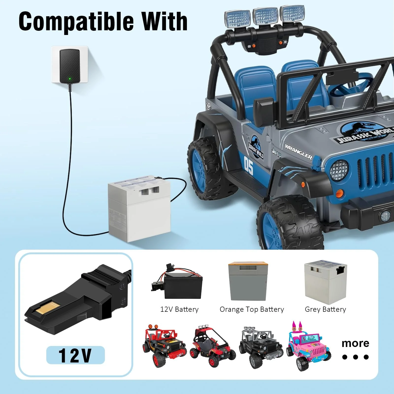 12V Battery Charger Compatible with All Power Wheels Gray and Orange Battery Packs - Image 2