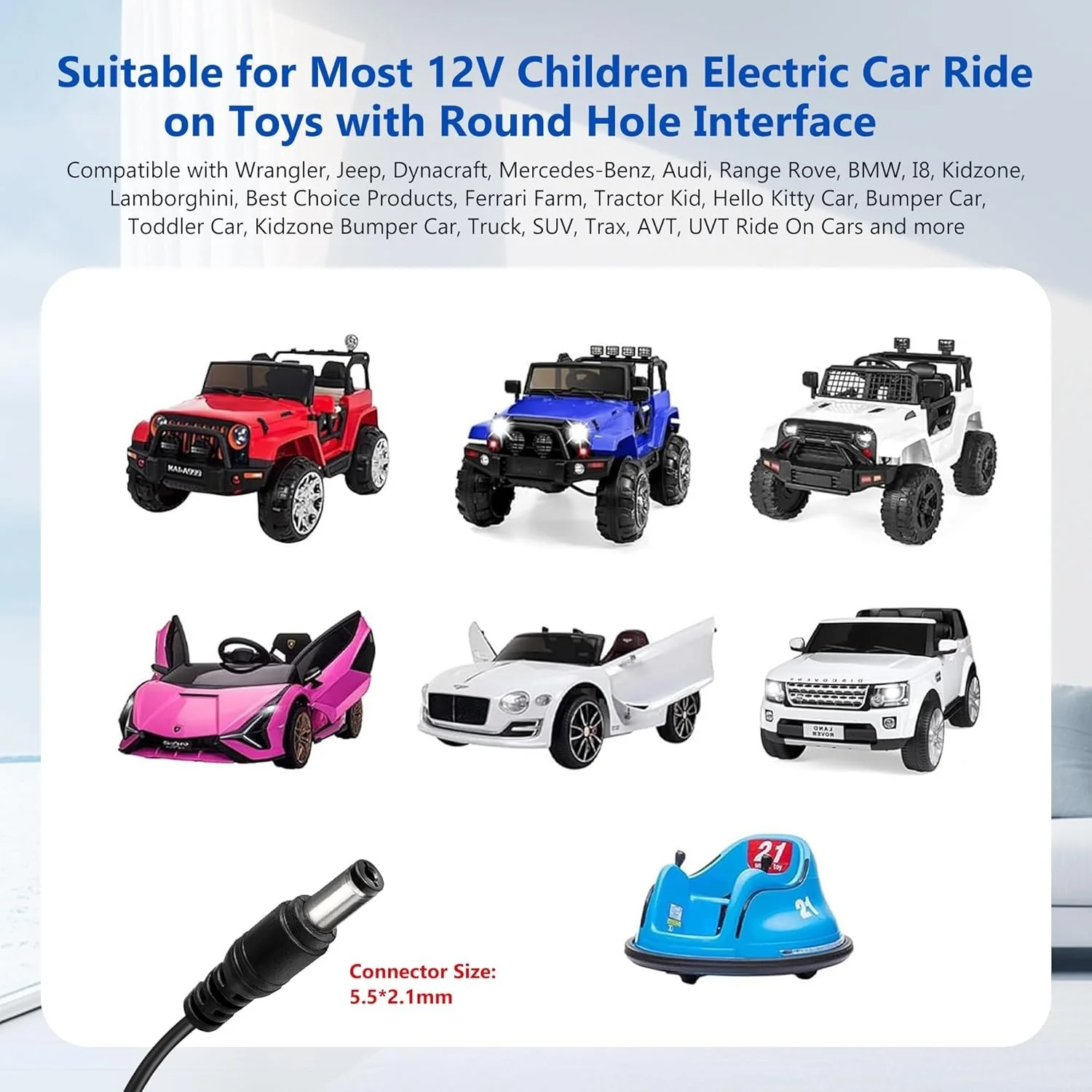 12V Charger for Children's Ride-On Vehicles, Electric Cars, Power Wheels, and Motorcycles - Image 2