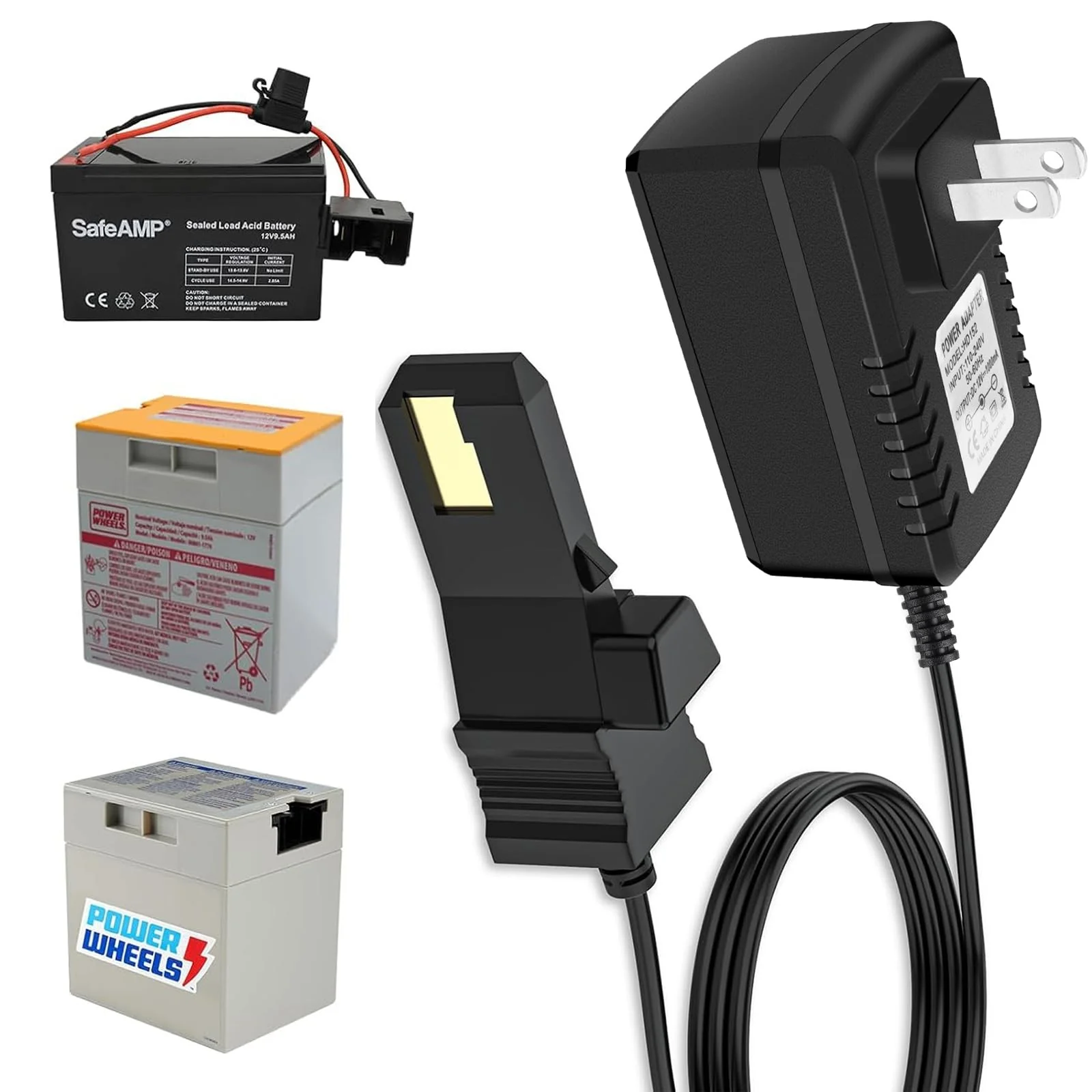 12V Battery Charger for Power Wheels with Gray Battery and Orange Top