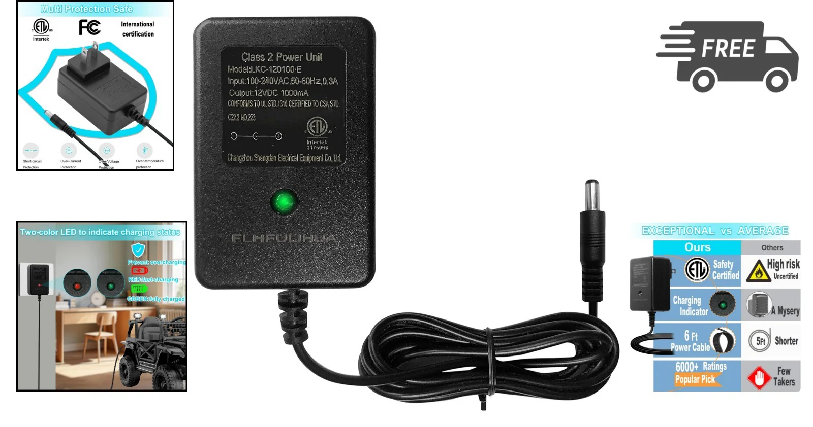 12V Battery Charger and Power Supply for Kids Ride-On Cars, Scooters, and ATVs - Image 2