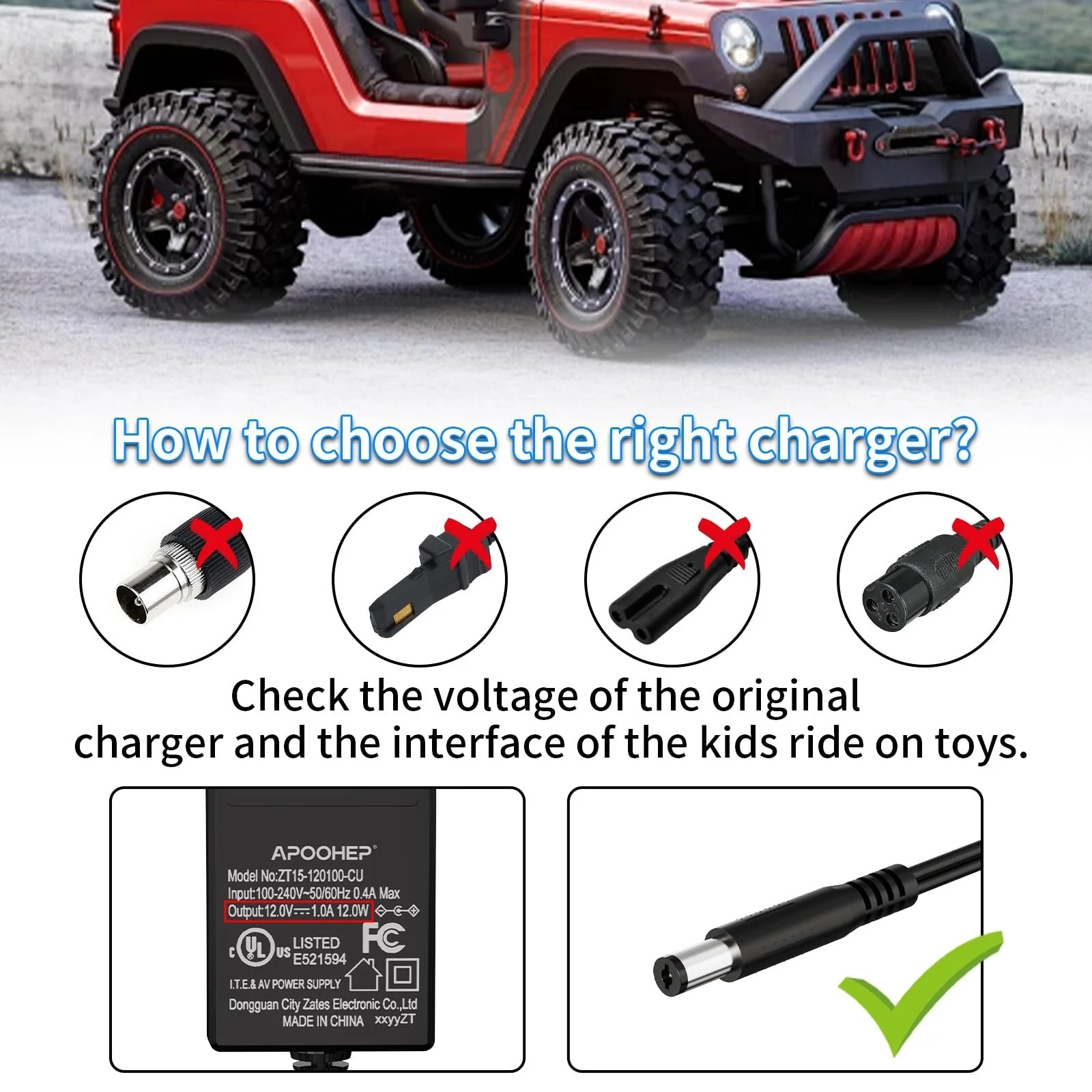 12V Charger for Ride-On Toys, Universal Replacement for Children's Vehicles, Safe - Image 5