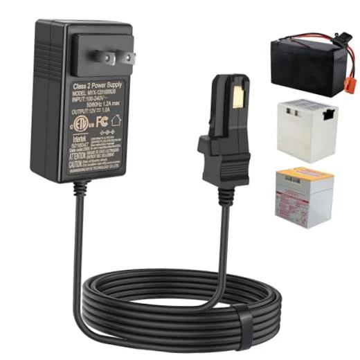 12V Charger with 6.6Ft Cable for Power Wheels 12 Volt Ride-On Vehicles in Black
