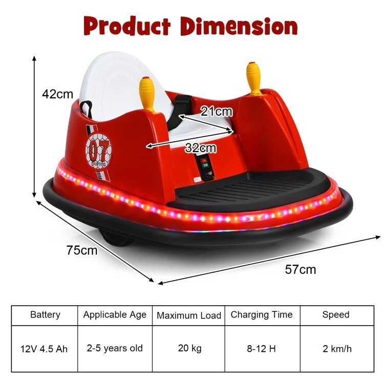 12V Battery Electric Toddler Ride-On Bumper Car with 2 Driving Modes for Kids - Image 3