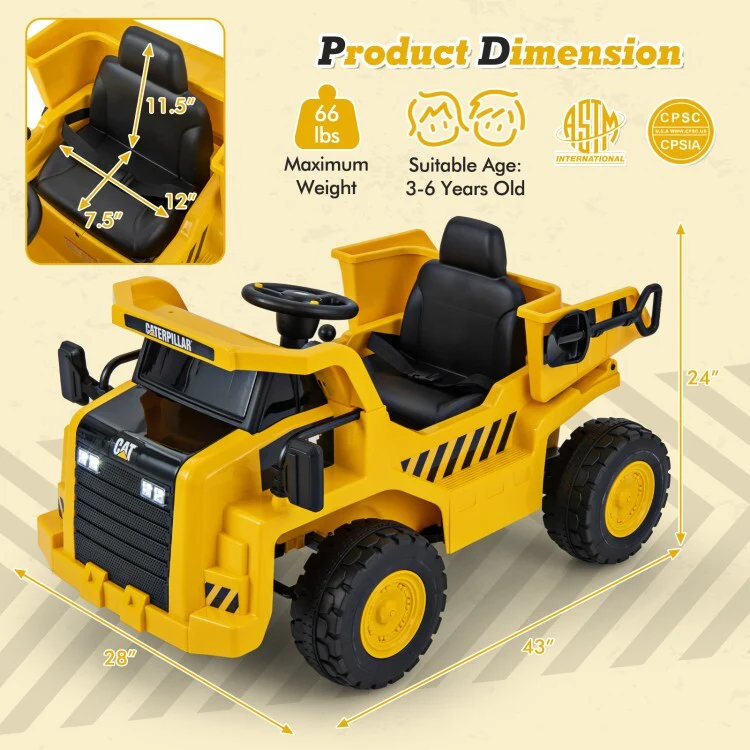 12V Battery Electric Ride-On Dump Truck for Kids with Tiltable Bump Bed - Image 3
