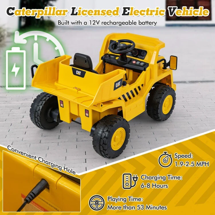 12V Battery Electric Ride-On Dump Truck for Kids with Tiltable Bump Bed - Image 6