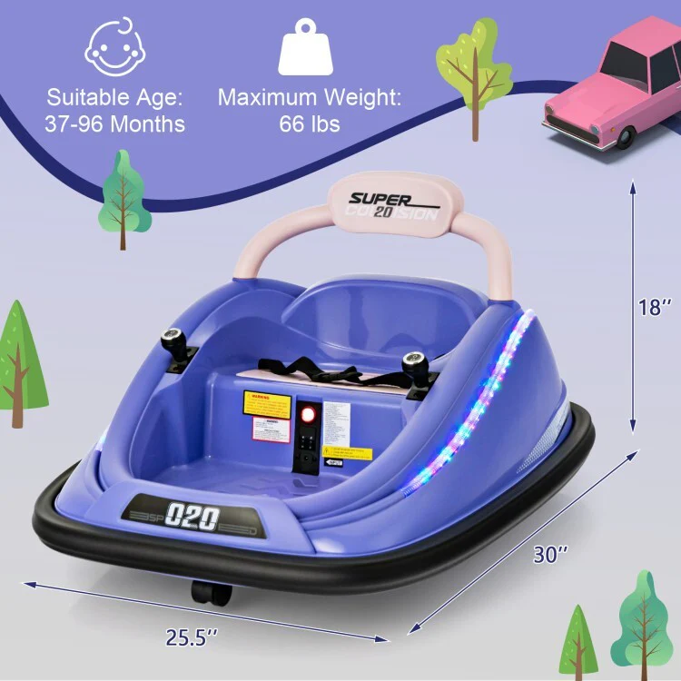 12V Battery Powered Kids Bumper Ride-On Car Toy with Remote Control and 360 Degree Spin Rotation - Image 6