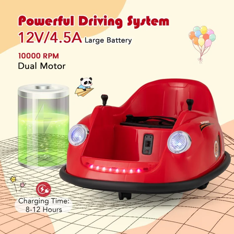 12V Battery-Powered Kids Electric Ride-On Bumper Car with Remote Control and Training Wheels - Image 9
