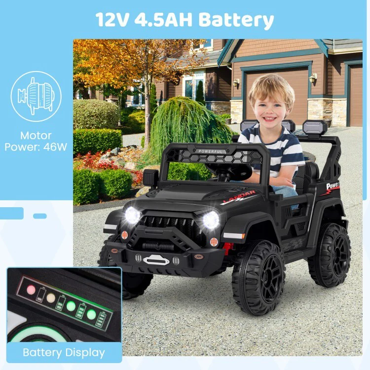 12V Battery Powered Kids Electric Ride-On Truck with Remote Control, Power Display, and 3-Speed Settings - Image 5