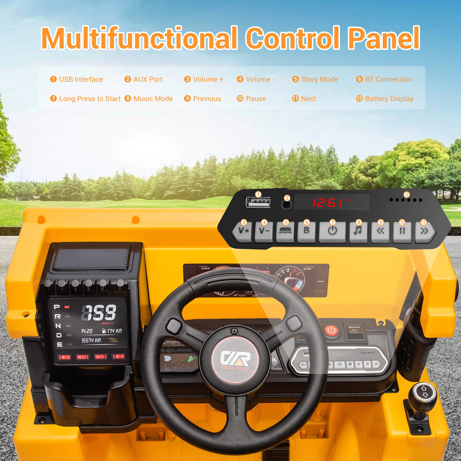 12V Battery Powered Kids Ride-On Construction Dump Truck Toy with Electric Bucket - Image 2
