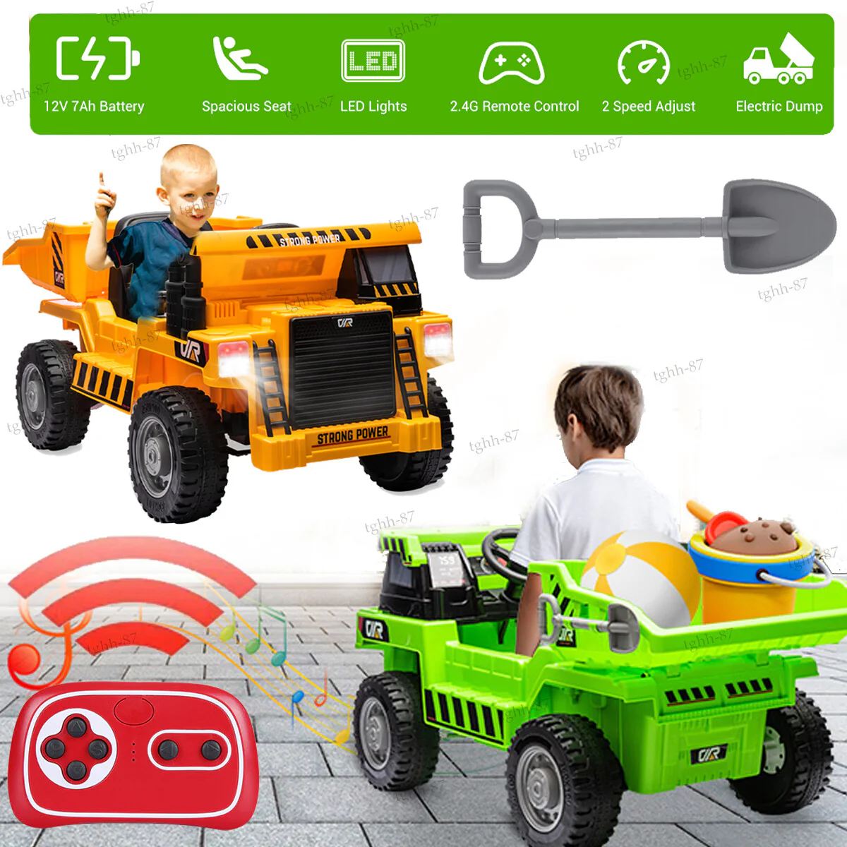 12V Battery-Powered Kids Ride-On RC Dump Truck Construction Tractor with Electric Bucket - Image 2