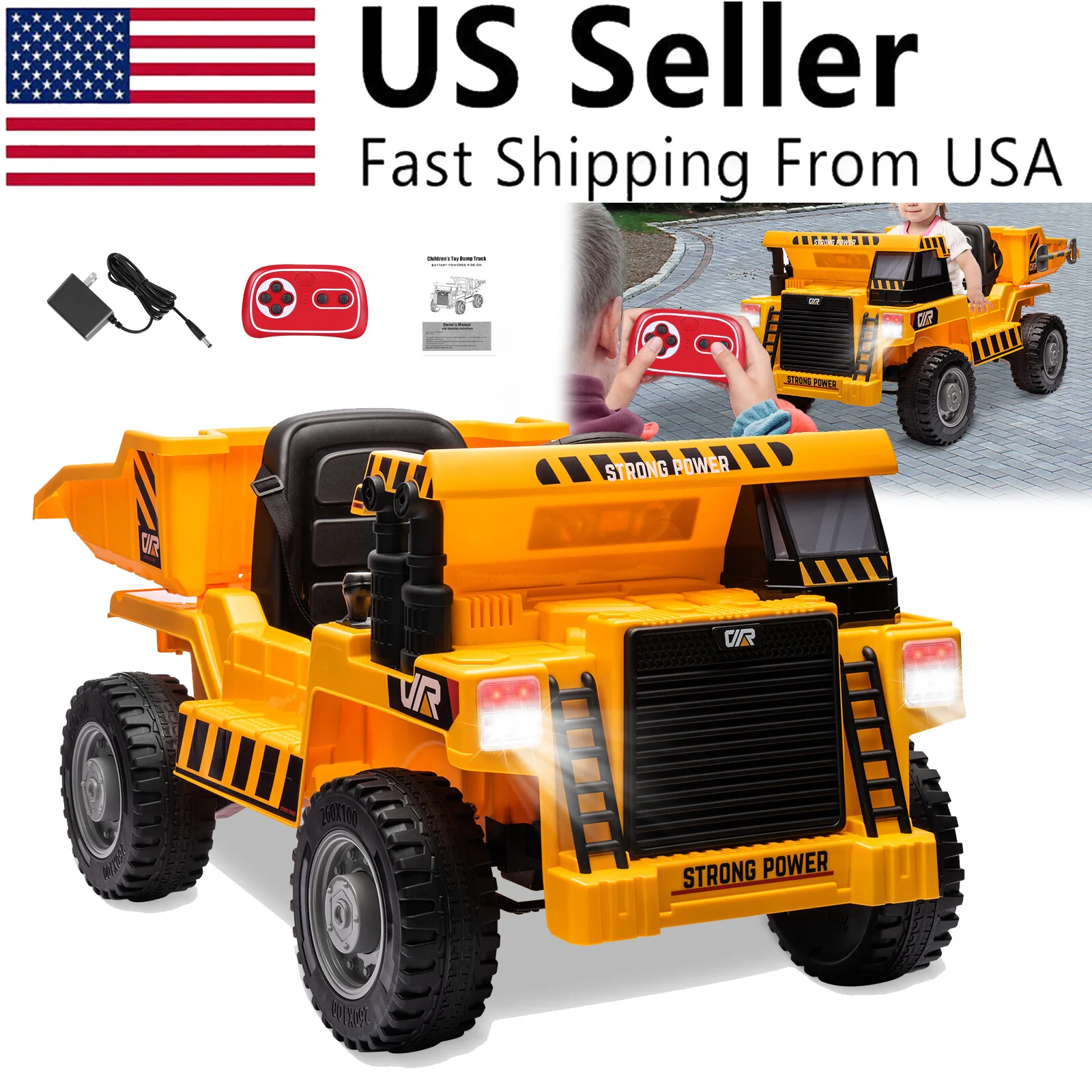12V Battery-Powered Kids Ride-On RC Dump Truck with Electric Construction Tractor and Bucket