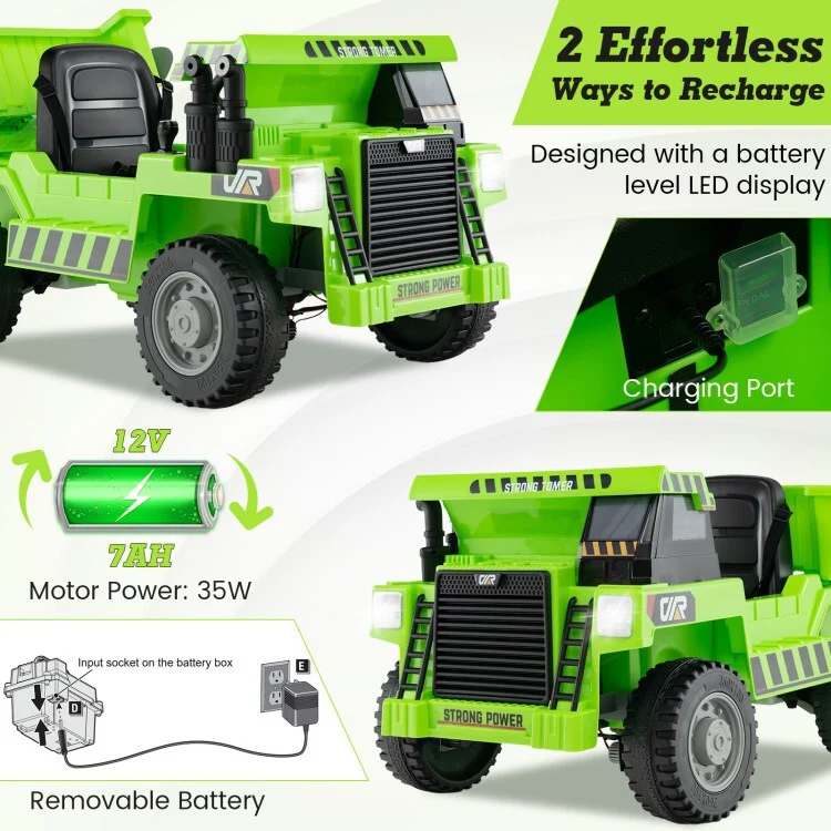 12V Battery Powered Kids Ride-On Electric Dump Truck Toy with 2.4G Remote Control and Functional Dump Bed - Image 8