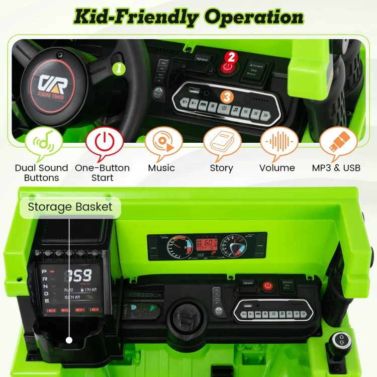 12V Battery Powered Kids Ride-On Electric Dump Truck Toy with 2.4G Remote Control and Functional Dump Bed - Image 9