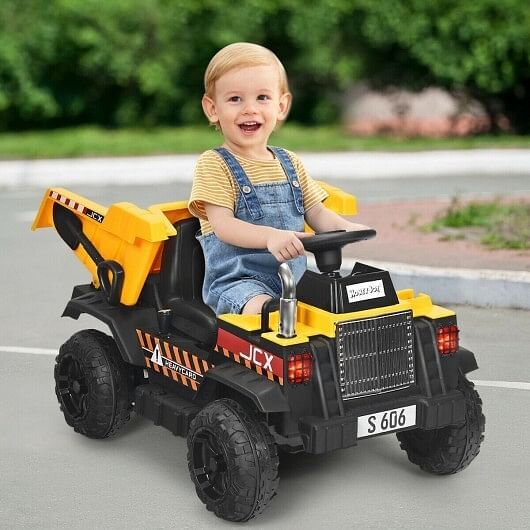 12V Battery-Powered Kids Ride-On Dump Truck with Electric Bucket and Dump Bed Yellow - Image 3