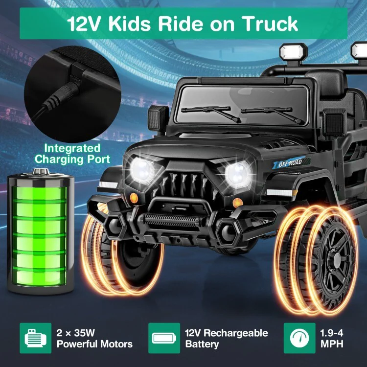 12V Battery-Powered Kids Electric Ride-On Truck Car with Remote Control, Wheels & 3 Speed Settings - Image 8