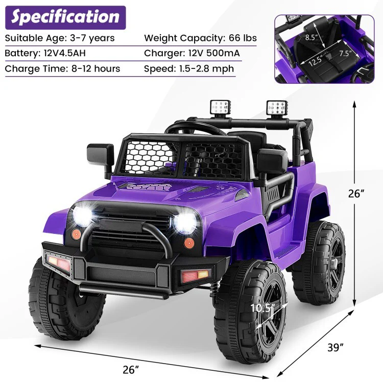 12V Battery Powered Kids Electric Ride-On Truck Car with Remote Control and Headlights - Image 3