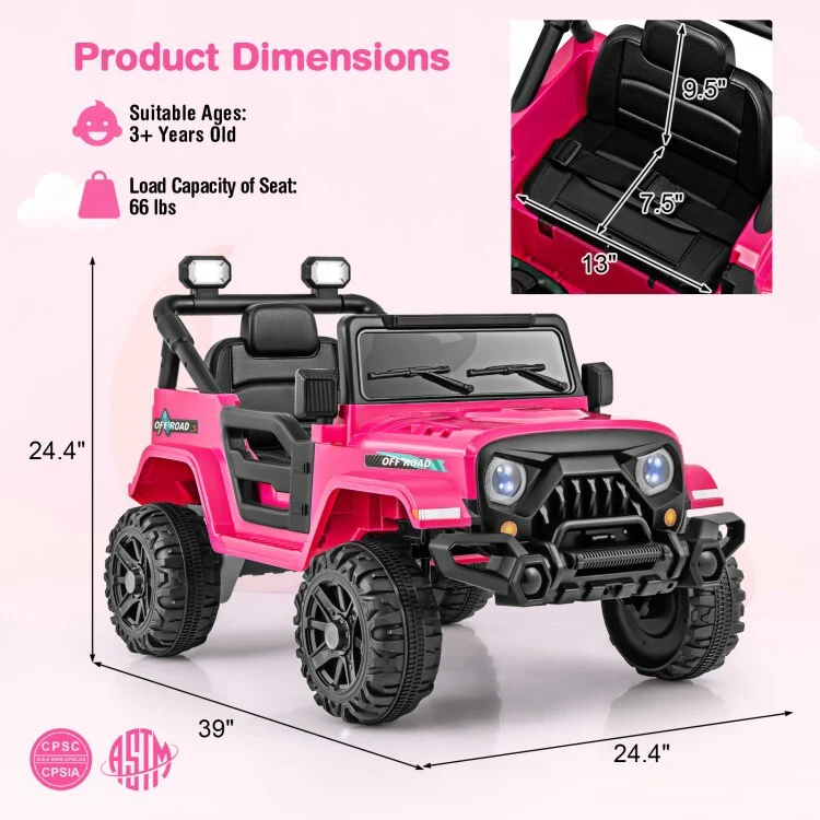 12V Battery-Powered Kids Ride-On Truck Car Toy with Remote Control and Threaded Wheels, 3 Speed Settings - Image 6