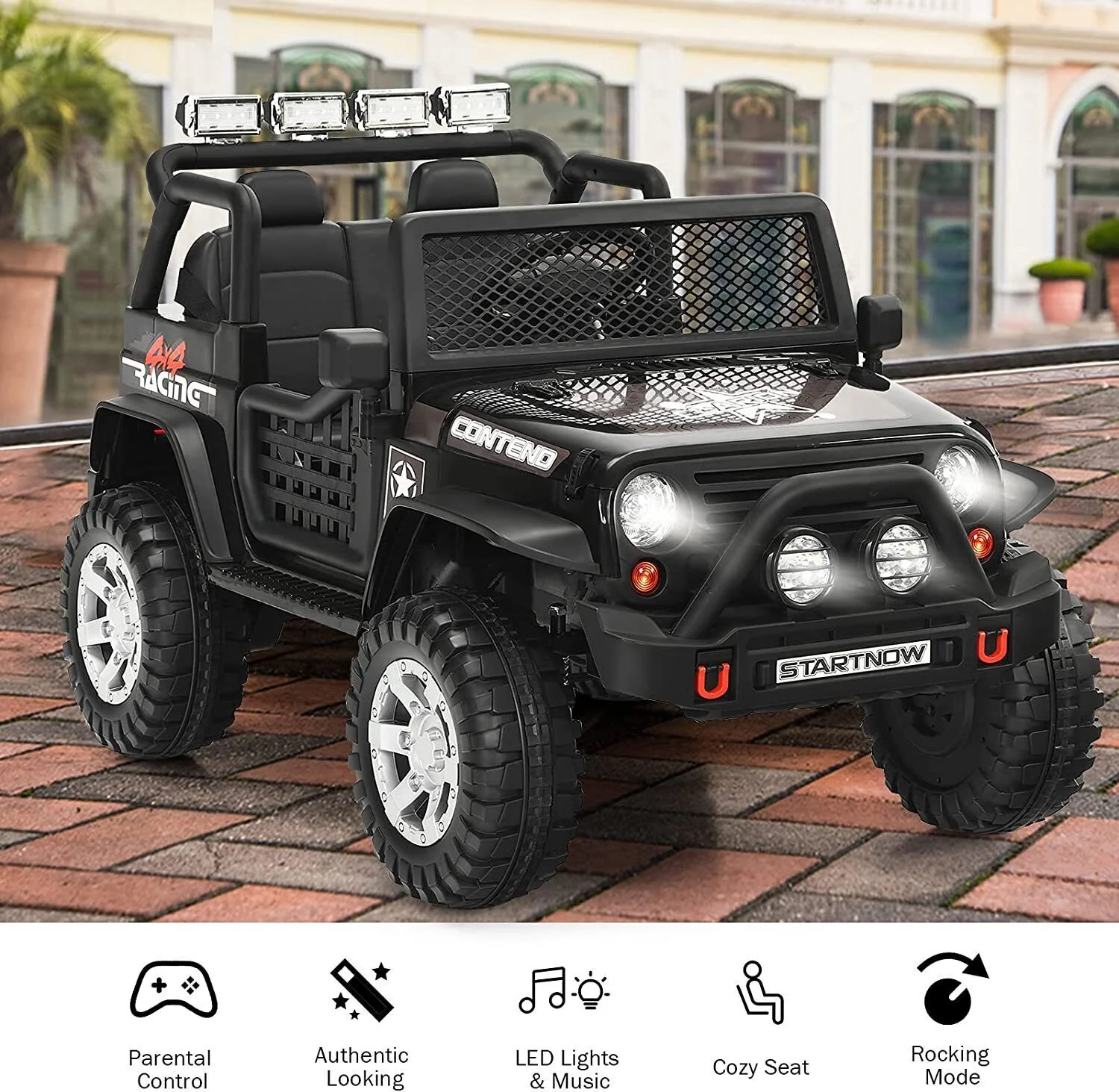12V Battery Powered Kids Ride-On Truck with USB MP3, LED Lights, and Remote Control - Black - Image 3