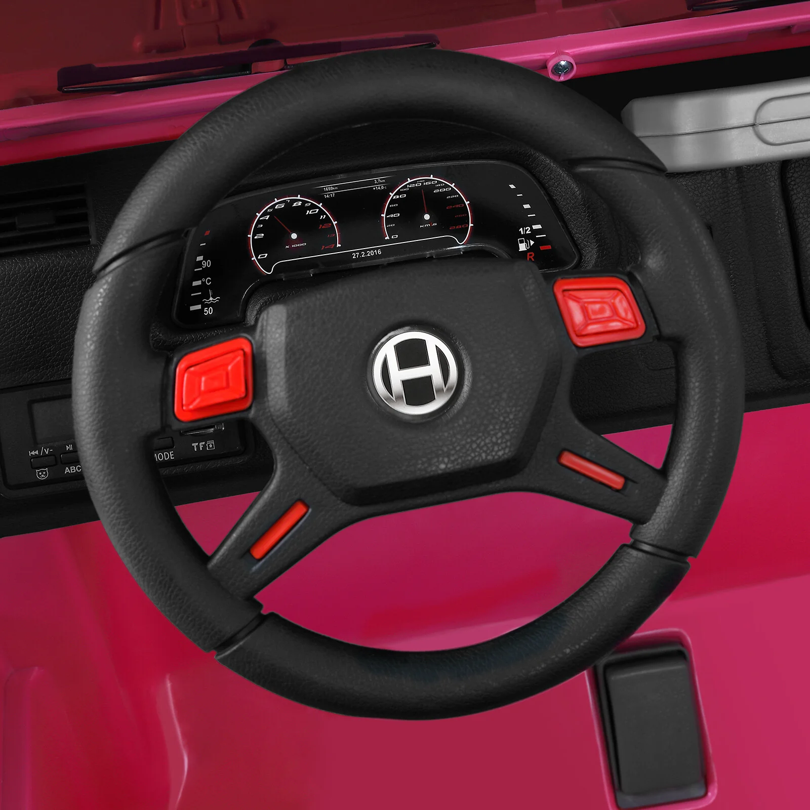12V Pink and Black Kids Ride-On Truck with MP3, LED Lights, Remote Control, and Battery Cover - Image 12