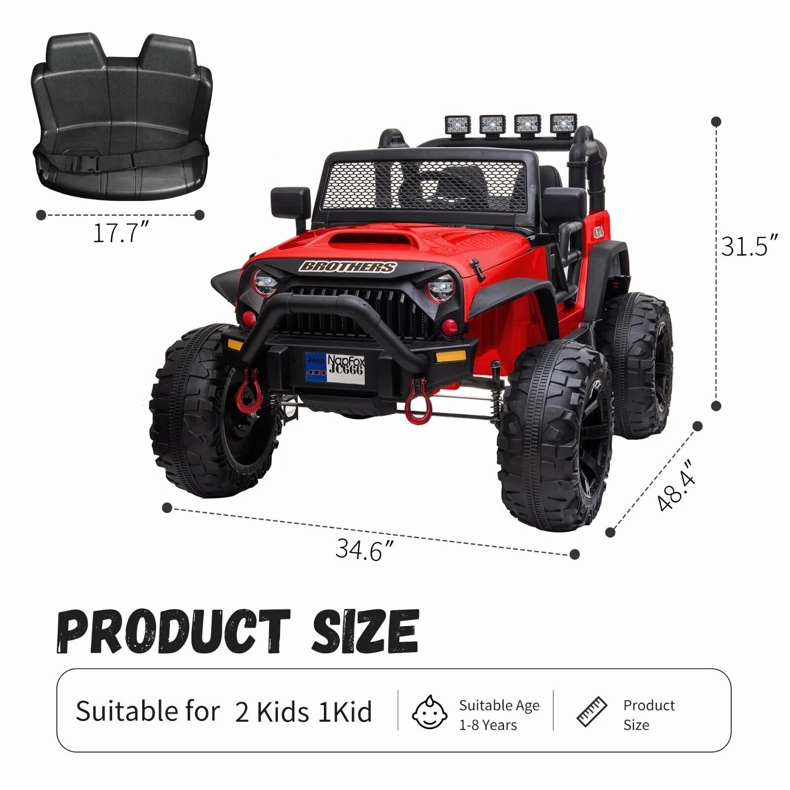 12V Battery Powered Electric Ride On Car for Kids with 2 Seats - Red, 8.4 - Image 8