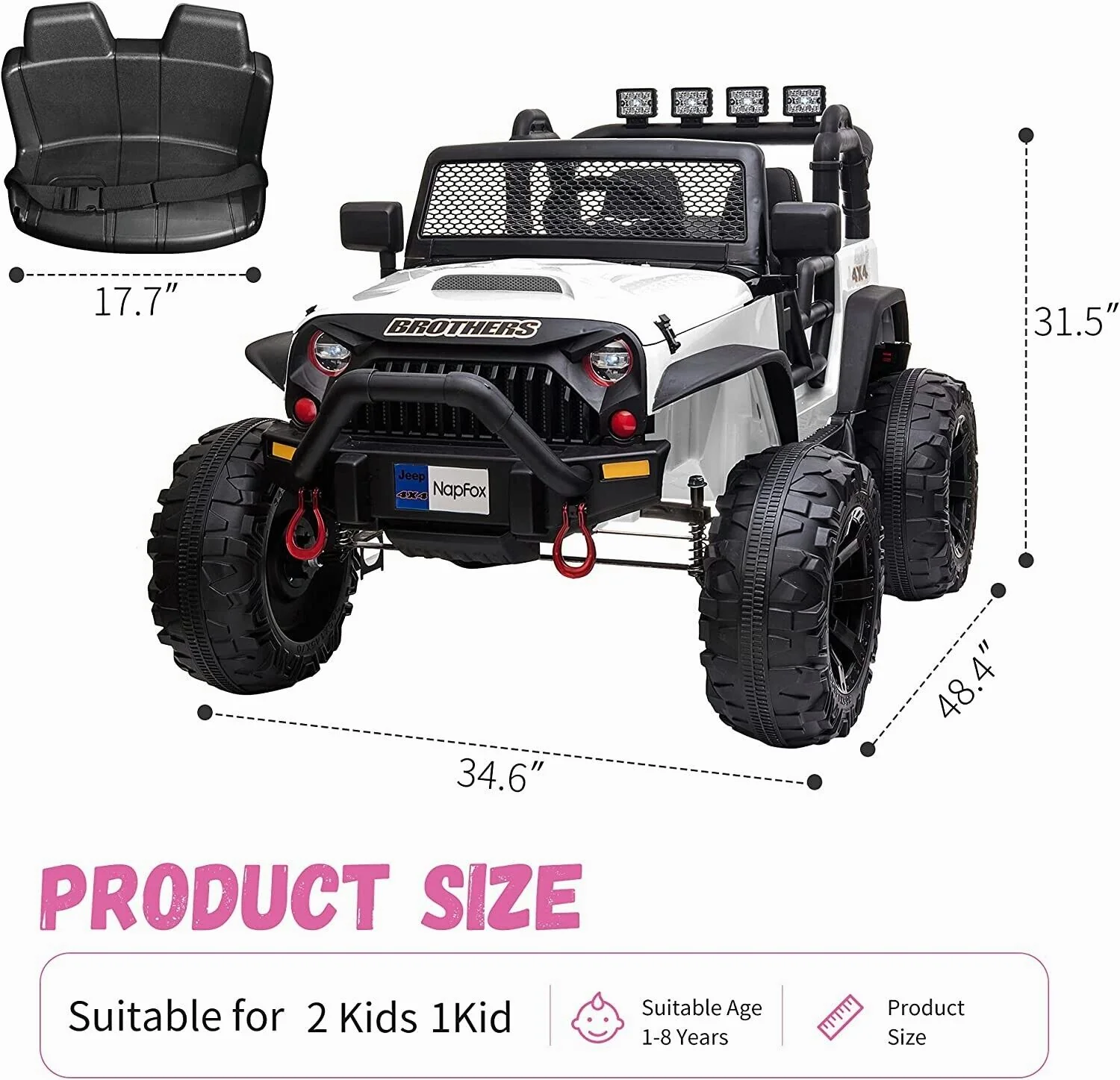 12V Battery Powered Electric Ride On Car with 2 Seats - Perfect for Kids 48.4 Large - Image 6