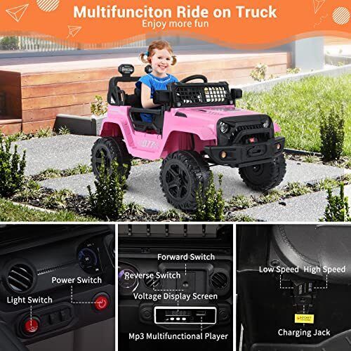 12V Battery Powered Electric Ride-On Truck with Remote Control and Spring Suspension - Image 3