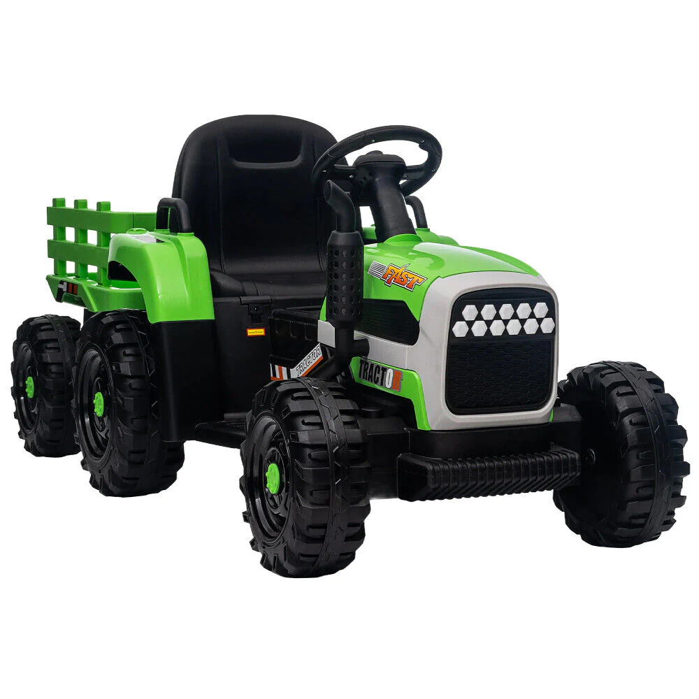 12V Battery Powered Electric Tractor Toy with Remote Control and Trailer Attachment - Image 2