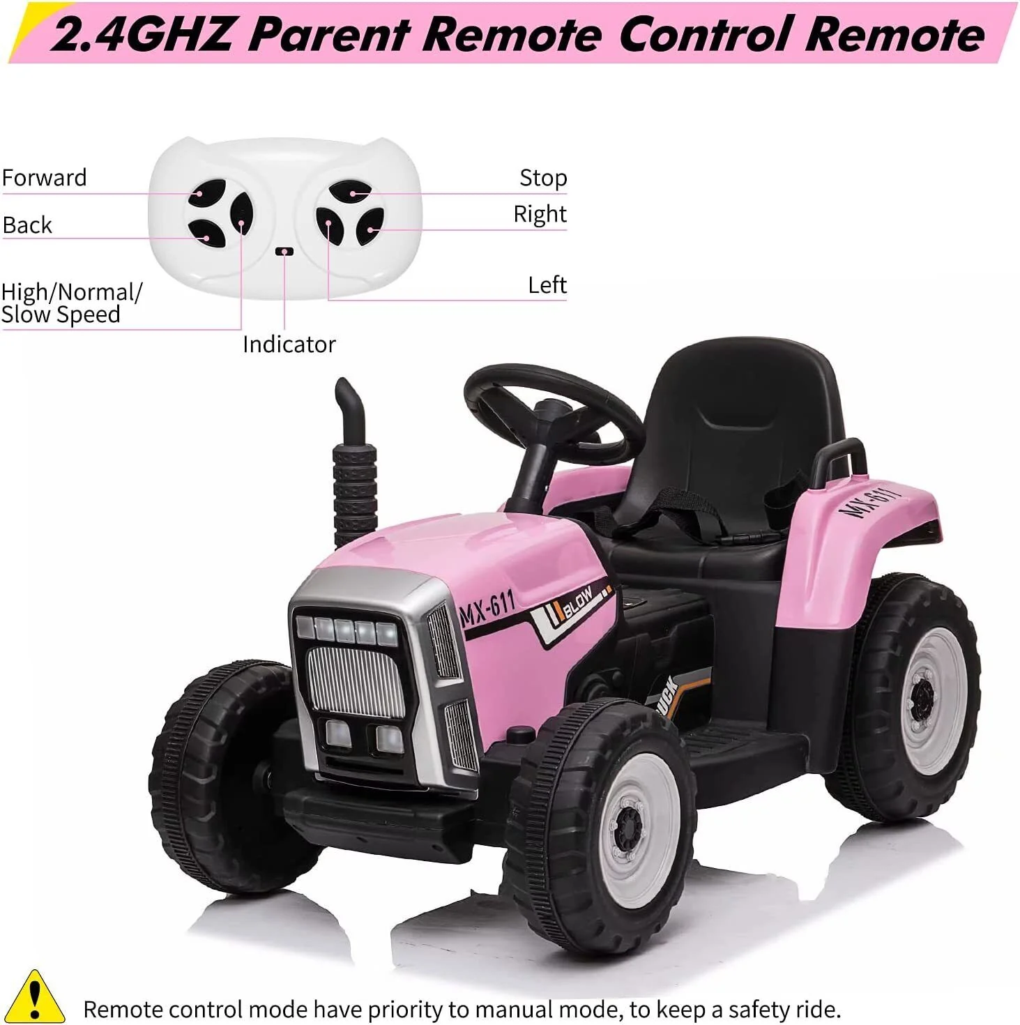 12V Battery Powered Electric Tractor with Trailer Kids Ride On Car w/Remote Control - Image 3