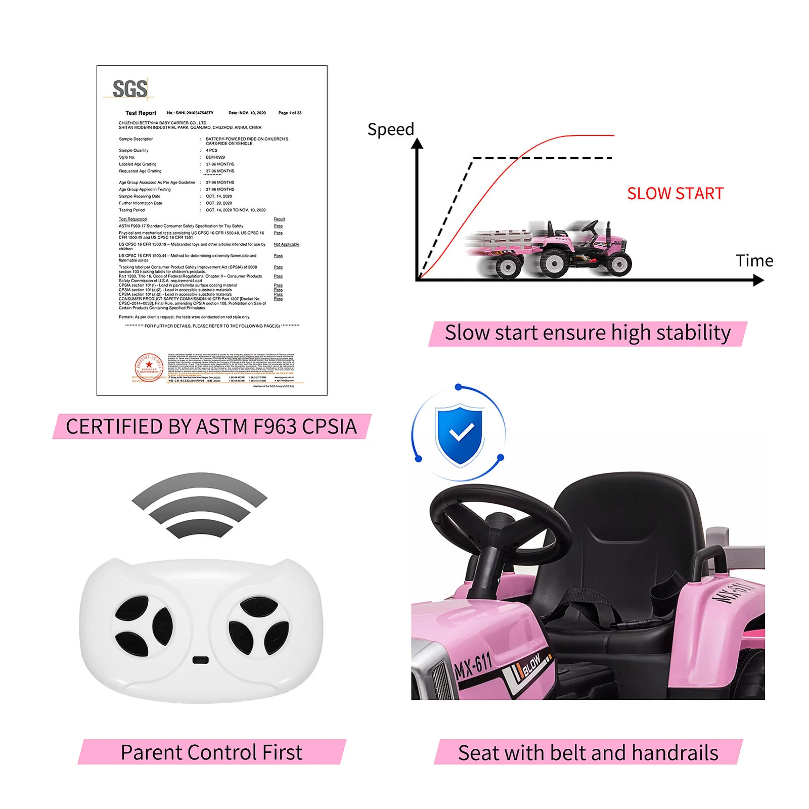12V Battery Powered Electric Tractor with Trailer Kids Ride On Car w/Remote Control - Image 4