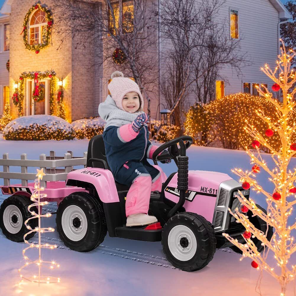 12V Battery Powered Electric Tractor with Trailer Kids Ride On Car w/Remote Control - Image 9