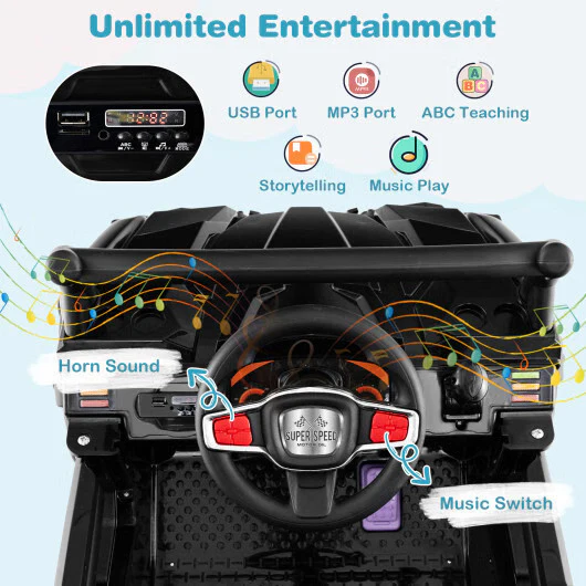 Black 12V Electric Vehicle with Remote Control and 3 Speed Settings - Image 4