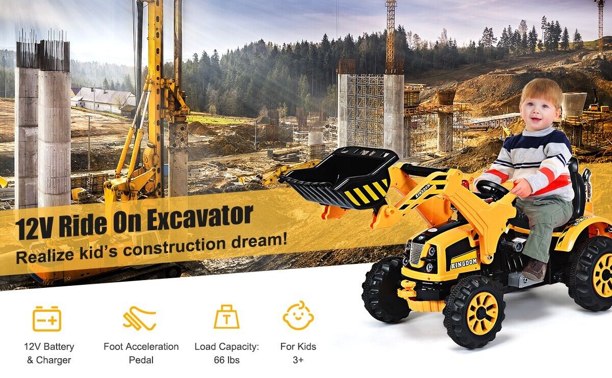 12V Battery Powered Kids Excavator Dumper Truck with Front Loader Digger - Image 13