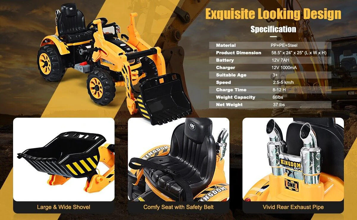 12V Battery Powered Kids Excavator Dumper Truck with Front Loader Digger - Image 14