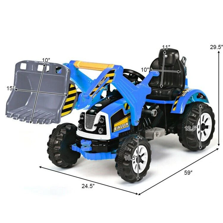 12V Battery Powered Kids Excavator Truck with Front Loader Digger - Blue - Image 5