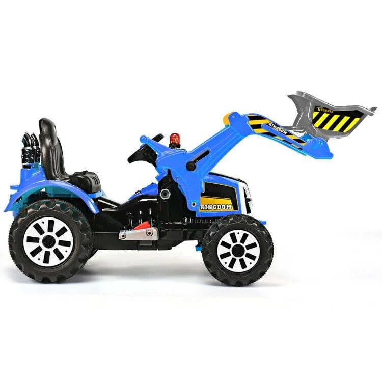 12V Battery Powered Kids Excavator Truck with Front Loader Digger - Blue - Image 9