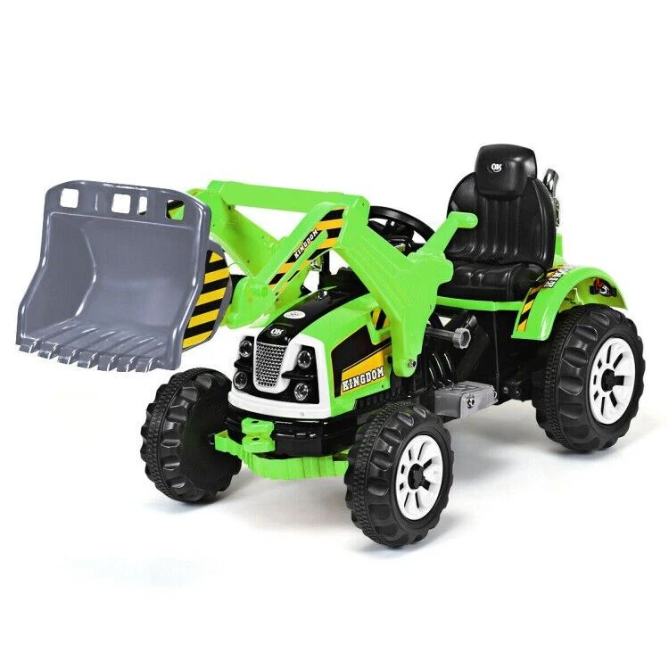 12V Battery Powered Kids Excavator Truck with Front Loader Digger - Green - Image 8